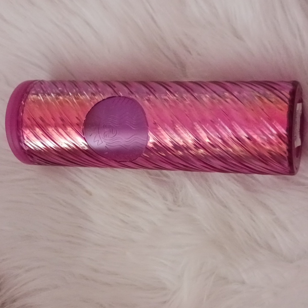 Starbucks Pink Iriddescent Sangria Textured Spiral Water Bottle Tumbler